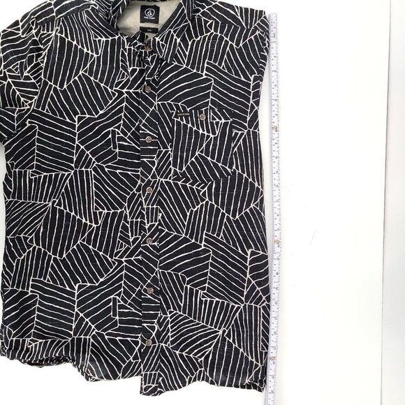 Volcom Black & Cream Abstract Print Slim Fit Short Sleeve Button Up Shirt SZ M - Picture 7 of 10